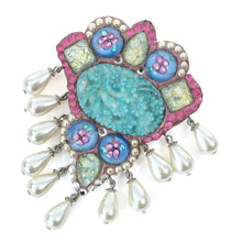 画像をギャラリービューアに読み込む, ブローチ ボヘミアングラス パール ブルー ピンク ホワイト ハンギング 059670