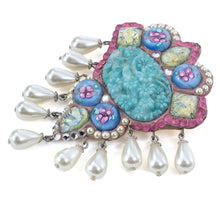 画像をギャラリービューアに読み込む, ブローチ ボヘミアングラス パール ブルー ピンク ホワイト ハンギング 059670