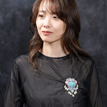 画像をギャラリービューアに読み込む, ブローチ ボヘミアングラス パール ブルー ピンク ホワイト ハンギング 059670