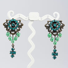 画像をギャラリービューアに読み込む, ピアス ラインストーン グリーン ハンギング 085107