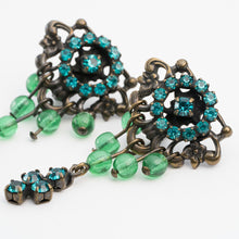 画像をギャラリービューアに読み込む, ピアス ラインストーン グリーン ハンギング 085107