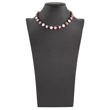 画像をギャラリービューアに読み込む, ネックレス ボヘミアングラス ラインストーン ピンク ホワイト ローズ 39cm 089722