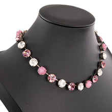 画像をギャラリービューアに読み込む, ネックレス ボヘミアングラス ラインストーン ピンク ホワイト ローズ 39cm 089722