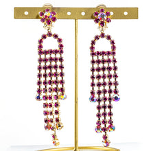 画像をギャラリービューアに読み込む, イヤリング ラインストーン ピンク フラワー ロング 091977
