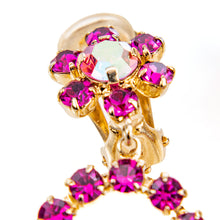 画像をギャラリービューアに読み込む, イヤリング ラインストーン ピンク フラワー ロング 091977