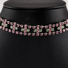 画像をギャラリービューアに読み込む, ネックレス チョーカー ラインストーン ピンク グリーン 32cm 099482