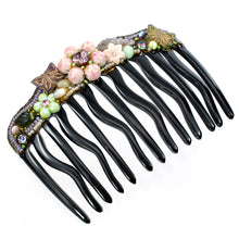 画像をギャラリービューアに読み込む, コーム ボヘミアングラス ピンク グリーン パープル フラワー バタフライ 102002