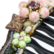 画像をギャラリービューアに読み込む, コーム ボヘミアングラス ピンク グリーン パープル フラワー バタフライ 102002