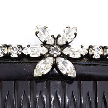 画像をギャラリービューアに読み込む, コーム ラインストーン ブラック クリアカラー フラワー 103873
