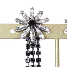 Load image into Gallery viewer, イヤリング ラインストーン ブラック クリアカラー ロング フラワー 120426