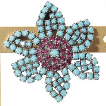 Load image into Gallery viewer, イヤリング ラインストーン ブルー ピンク フラワー 122098