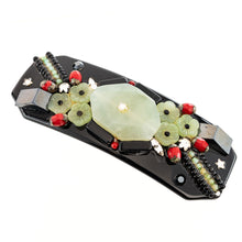 画像をギャラリービューアに読み込む, 上質な天然石ジェイドとボヘミアングラスをあしらい、高級感あふれるバレッタ