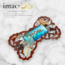 画像をギャラリービューアに読み込む, バレッタ ボヘミアングラス 天然石 カーネリアン 白蝶貝 クォーツ ラインストーン ブルー クリアカラー ブラウン フラワー 留金8cm 142497