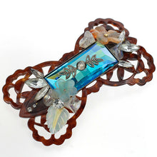 画像をギャラリービューアに読み込む, バレッタ ボヘミアングラス 天然石 カーネリアン 白蝶貝 クォーツ ラインストーン ブルー クリアカラー ブラウン フラワー 留金8cm 142497
