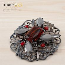 Load image into Gallery viewer, ブローチ ボヘミアングラス レッド グレー レース ペンダント 2WAY 143068