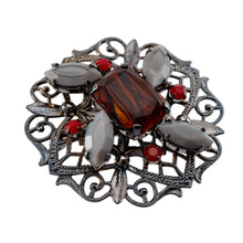 Load image into Gallery viewer, ブローチ ボヘミアングラス レッド グレー レース ペンダント 2WAY 143068