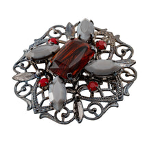 Load image into Gallery viewer, ブローチ ボヘミアングラス レッド グレー レース ペンダント 2WAY 143068