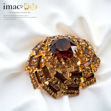 Load image into Gallery viewer, ブローチ ラインストーン ブラウン ゴールド ラウンド 146147