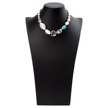 画像をギャラリービューアに読み込む, ターコイズ、ローズクォーツ、ジェイド、アメシスト、アラゴナイト、クォーツ、淡水パールの7種類のストーンが魅惑的なネックレス