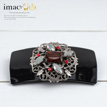 Load image into Gallery viewer, バレッタ ボヘミアングラス レッド グレー ブラック レース 留金8cm 149205