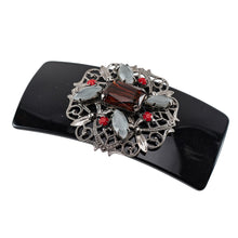 Load image into Gallery viewer, バレッタ ボヘミアングラス レッド グレー ブラック レース 留金8cm 149205