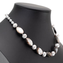 画像をギャラリービューアに読み込む, ネックレス 黒蝶貝 淡水パール グレー オーバル 41cm 150276