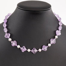 画像をギャラリービューアに読み込む, 天然石アメシストと淡水パールを組み合わせたショートネックレス