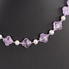 画像をギャラリービューアに読み込む, 天然石アメシストと淡水パールを組み合わせたショートネックレス