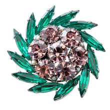 画像をギャラリービューアに読み込む, ブローチ ラインストーン グリーン パープル 153054