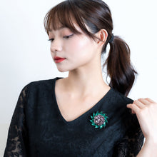 画像をギャラリービューアに読み込む, ブローチ ラインストーン グリーン パープル 153054