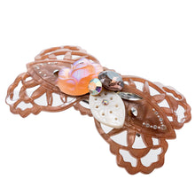 画像をギャラリービューアに読み込む, シェルとボヘミアングラス、ラインストーンの組み合わせが華やかなヘアバレッタ