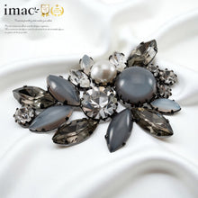 画像をギャラリービューアに読み込む, ブローチ ラインストーン ボヘミアングラス パール グレー クリアカラー ホワイト 153071