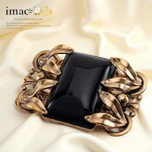 Load image into Gallery viewer, ブローチ ボヘミアングラス ブラック ゴールド ボタニカル 153072