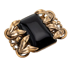 Load image into Gallery viewer, ブローチ ボヘミアングラス ブラック ゴールド ボタニカル 153072