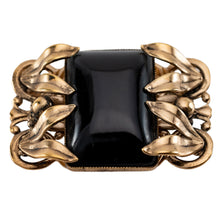 Load image into Gallery viewer, ブローチ ボヘミアングラス ブラック ゴールド ボタニカル 153072