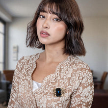 Load image into Gallery viewer, ブローチ ボヘミアングラス ブラック ゴールド ボタニカル 153072