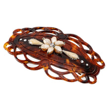 画像をギャラリービューアに読み込む, バレッタ ボヘミアングラス 七宝 パール ブラウン フラワー 留金8cm 153073