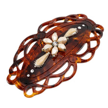 画像をギャラリービューアに読み込む, バレッタ ボヘミアングラス 七宝 パール ブラウン フラワー 留金8cm 153073