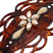 画像をギャラリービューアに読み込む, バレッタ ボヘミアングラス 七宝 パール ブラウン フラワー 留金8cm 153073