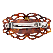 画像をギャラリービューアに読み込む, バレッタ ボヘミアングラス 七宝 パール ブラウン フラワー 留金8cm 153073