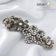 Load image into Gallery viewer, バレッタ ラインストーン グレー ホワイト クリアカラー フラワー 留金6cm 153074
