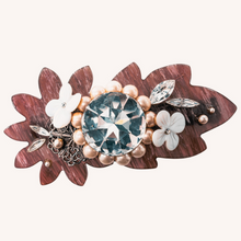 画像をギャラリービューアに読み込む, ボヘミアングラスや花モチーフのシェル、パールの組み合わせが華やかなヘアバレッタ
