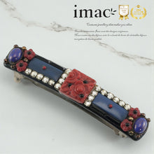 Load image into Gallery viewer, バレッタ ボヘミアングラス ジオメトリック レッド ブルー ブラック クリアカラー 留金7cm ba126043