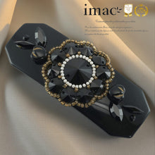 画像をギャラリービューアに読み込む, バレッタ ボヘミアングラス ラインストーン ブラック フラワー 留金9cm ba143273