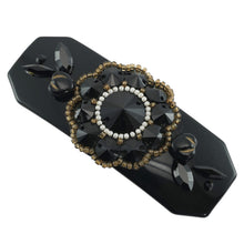 画像をギャラリービューアに読み込む, バレッタ ボヘミアングラス ラインストーン ブラック フラワー 留金9cm ba143273