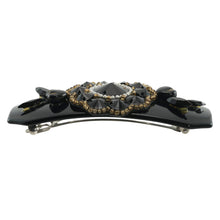 画像をギャラリービューアに読み込む, バレッタ ボヘミアングラス ラインストーン ブラック フラワー 留金9cm ba143273