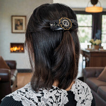 画像をギャラリービューアに読み込む, バレッタ ボヘミアングラス ラインストーン ブラック フラワー 留金9cm ba143273