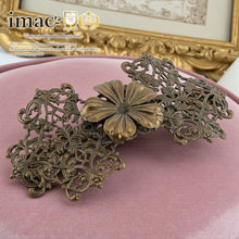 画像をギャラリービューアに読み込む, バレッタ レースメタル ブロンズ フラワー フラット 留金9cm ba153079