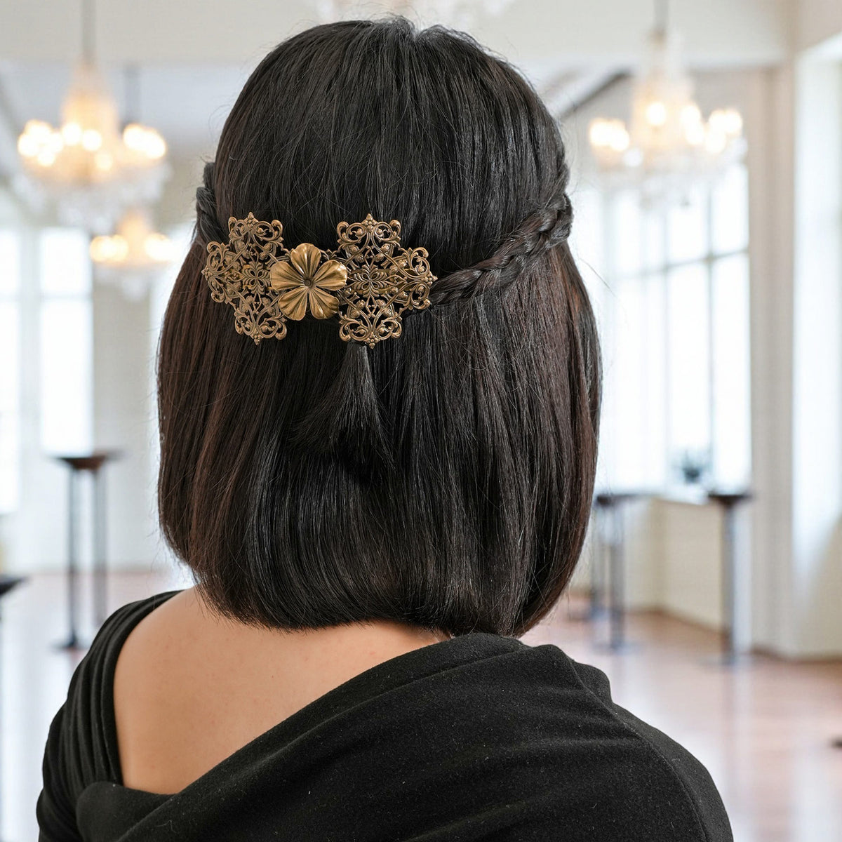 イマックメタルバレッタ バレッタ レースメタル シルバー ブロンズ フラワー 142919 142920