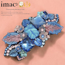 Load image into Gallery viewer, バレッタ ボヘミアングラス ブルー ピンク フラワー 留金8cm ba153094